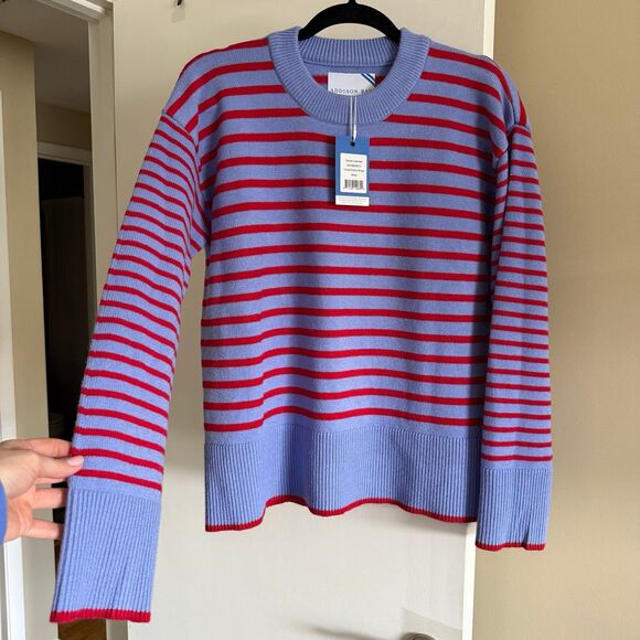 Addison Bay Knit Carlyle Crewneck Sweater Violet/Cherry Stripe Small NWT - Picture 7 of 13
